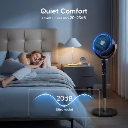 Quiet DC Pedestal Fan, 20dB 15 Speeds, 120° Oscillating Standing Fan with Remote, 12H Timer & Adjustable Height